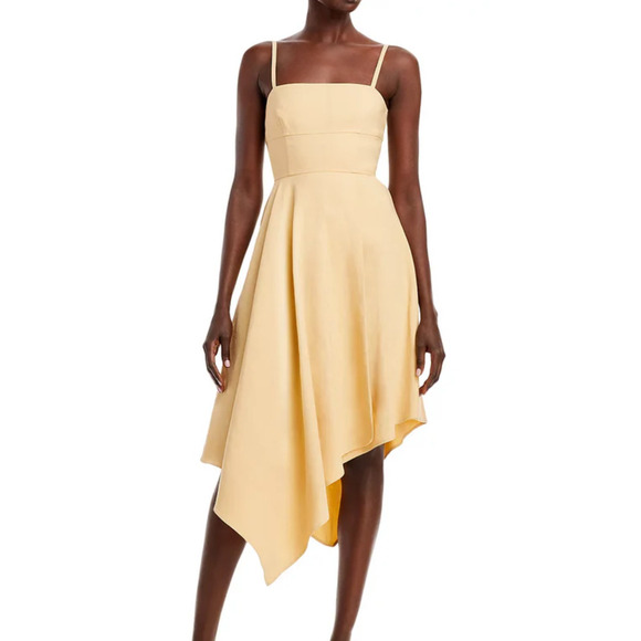NWOT A.L.C. Women's Beige Verona Asymmetric-Hem Midi Fit & Flare Dress S… - Picture 1 of 11